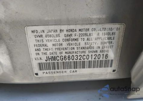 2002 Honda Accord 2.3 Ex z USA, uszkodzony, nr VIN JHMCG66032C012016